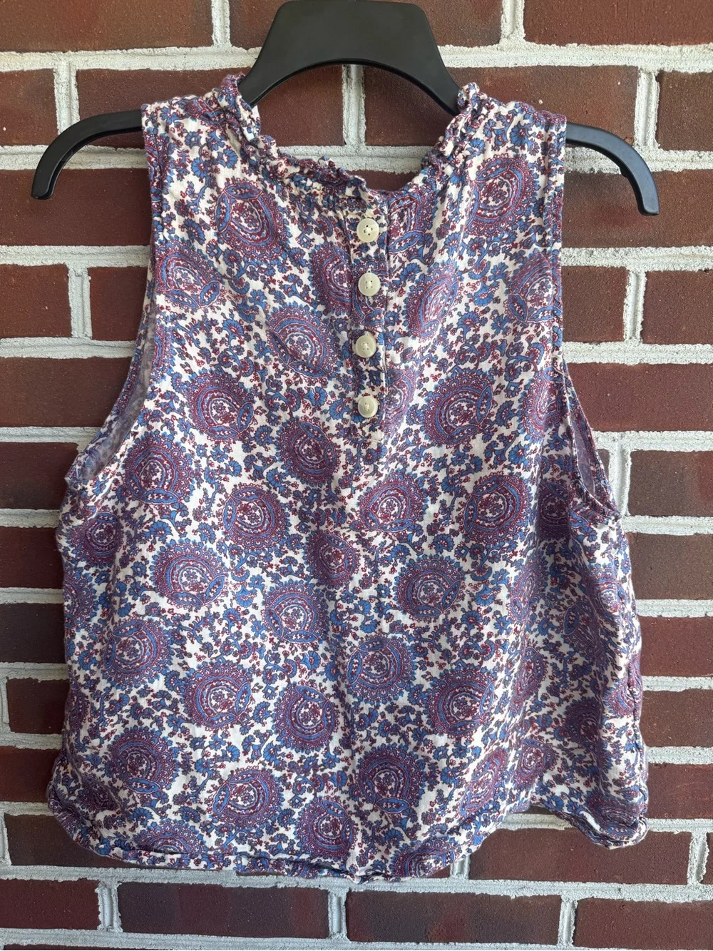 J.Crew 100% Linen Paisley Ruffle High Neck Sleeveless Blouse, Size L